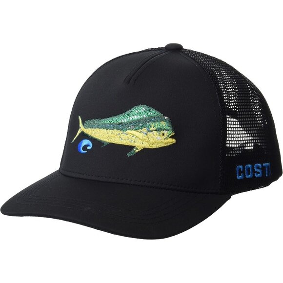Black 93% Polyester, 7% Elastane Costa Del Mar mens Stitched Trucker Dorado Hat